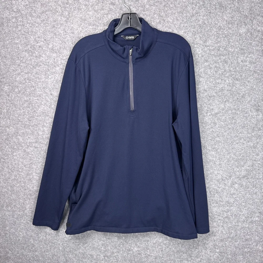 Cuts Pullover Quarter Zip XXL Navy Blue Viscose Blend Stretch Business Casual